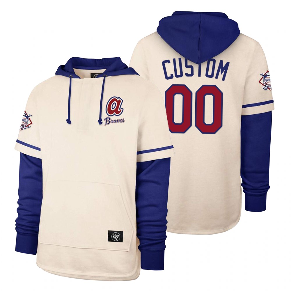 Men Atlanta Braves #00 Custom Cream 2021 Pullover Hoodie MLB Jersey->customized mlb jersey->Custom Jersey